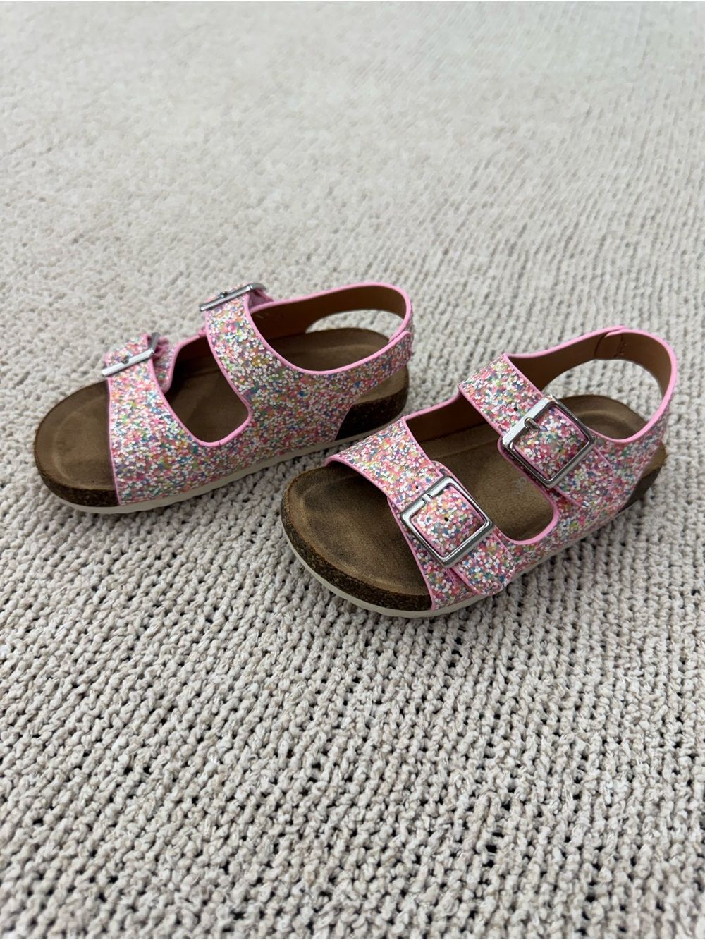Cat & Jack Pink Glitter Double-Buckle Sandals